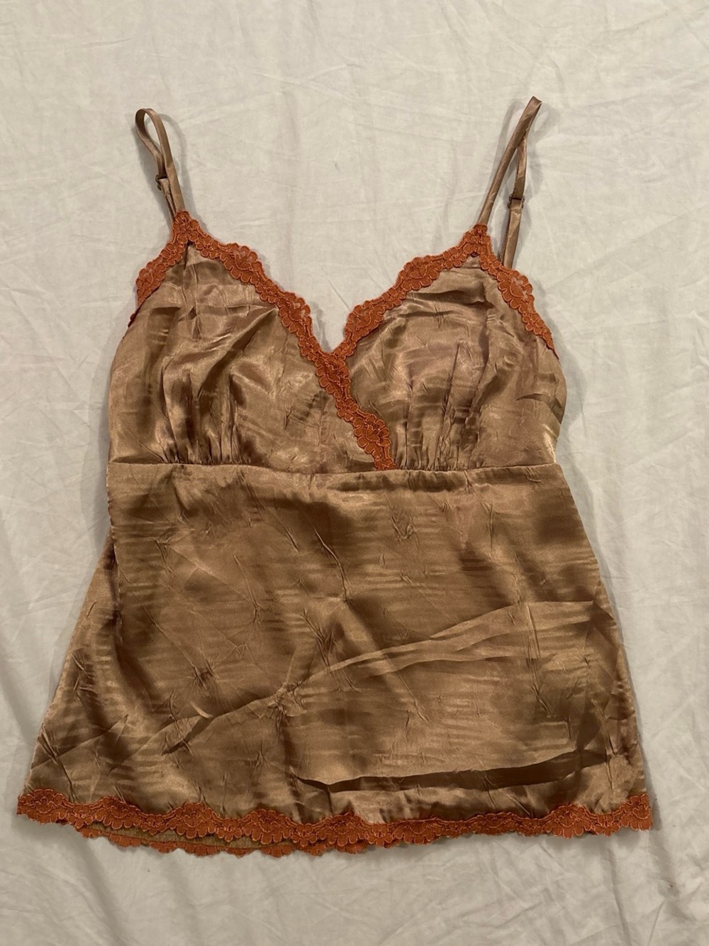 Old Navy Bronze Satin Cami with Rust-Trim Lace